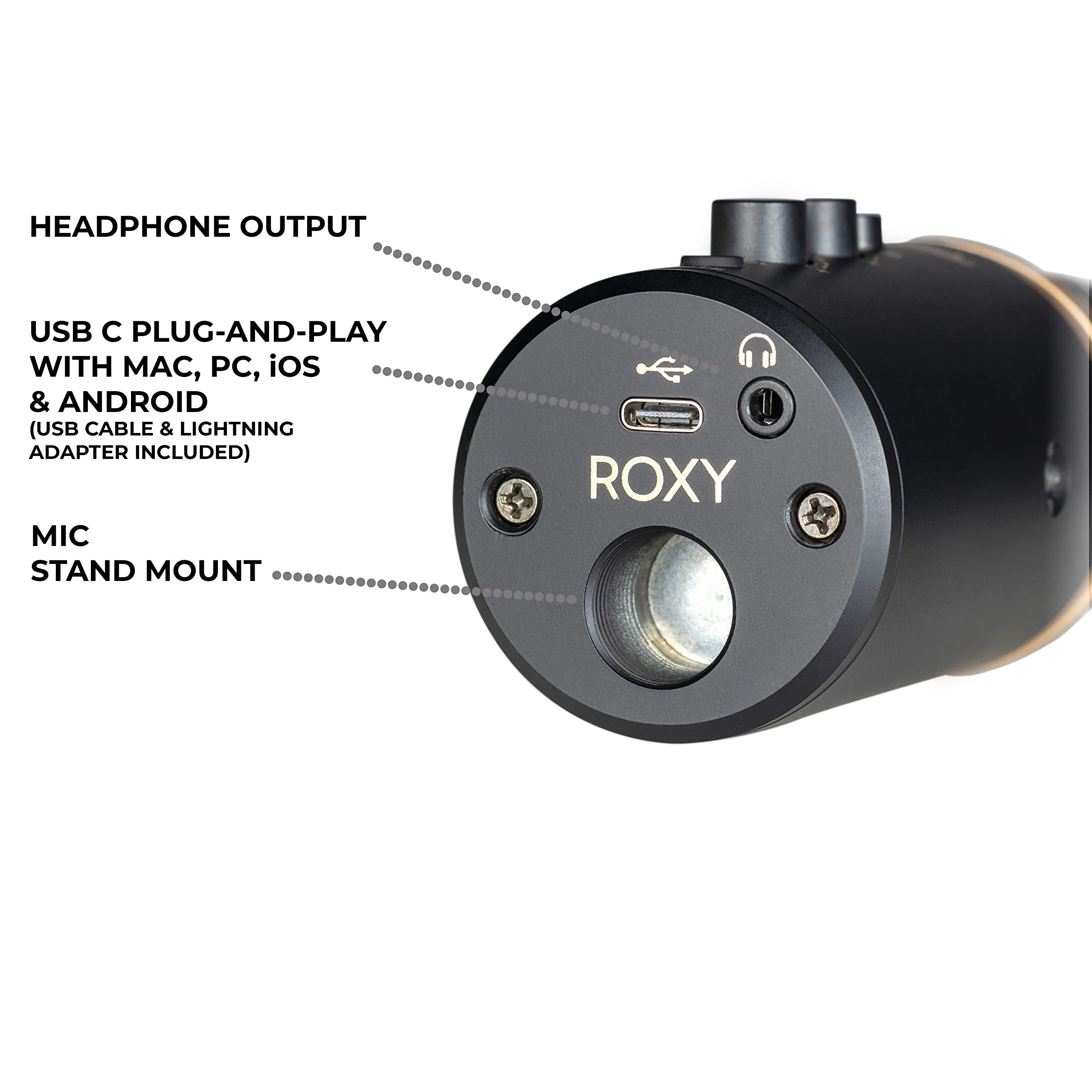 Headliner Roxy Stereo USB mic with Dual Condenser Capsules for Mac, PC, iOS, Android, Gaming, Recording, Streaming and Podcastin